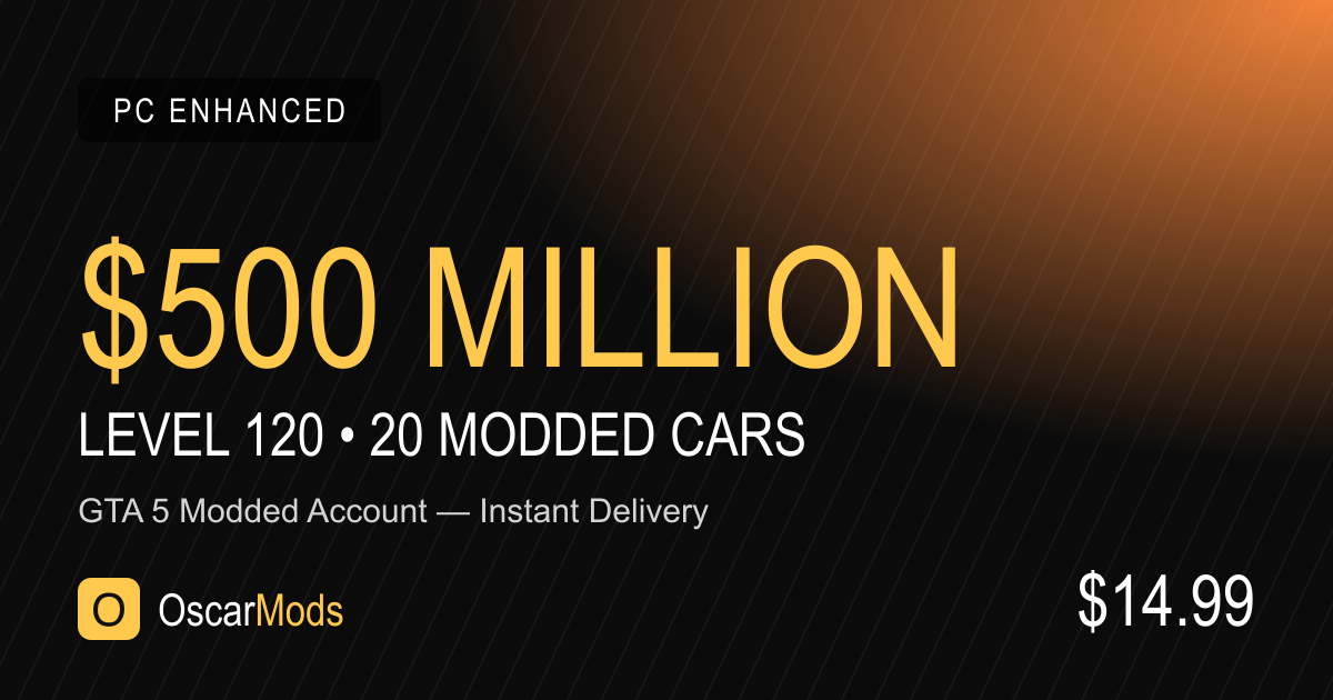 GTA 5 modded account for PC Enhanced with $500 Million cash, level 120 and 20 modded cars